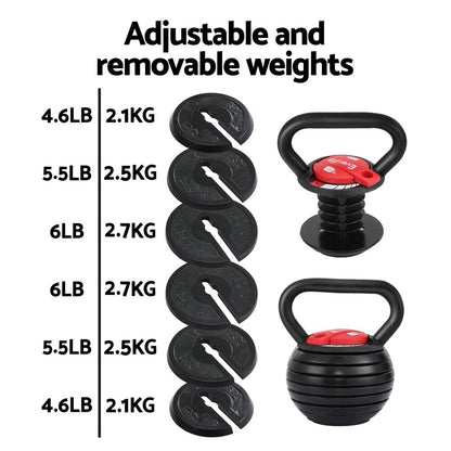 Everfit 18Kg Adjustable Kettlebell Set Portable Kettle Bell Weight Dumbbells