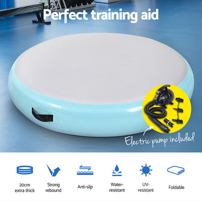 Everfit 1M Air Track Spot Inflatable Gymnastics Tumbling Mat round W/ Pump Green