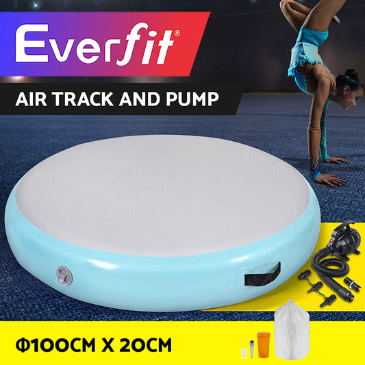 Everfit 1M Air Track Spot Inflatable Gymnastics Tumbling Mat round W/ Pump Green