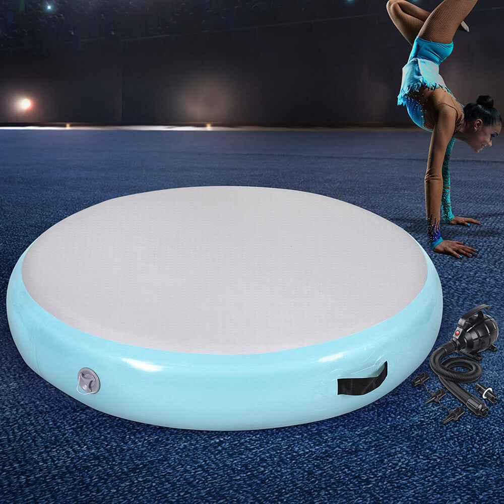 Everfit 1M Air Track Spot Inflatable Gymnastics Tumbling Mat round W/ Pump Green